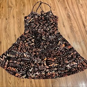 NWT UO Lace Up Black Patterned Fit and Flare Dress